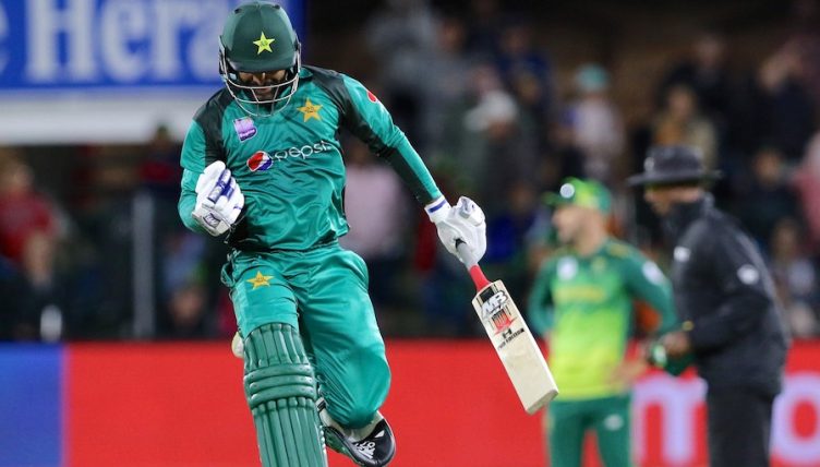 PORT ELIZABETH, SOUTH AFRICA - JANUARY 19: Mohammad Hafeez of Pakistan celebrates victory during the 1st Momentum One Day International between South Africa and Pakistan at St Georges Park on January 19, 2019 in Port Elizabeth, South Africa. (Photo by Richard Huggard/Gallo Images/Getty Images)