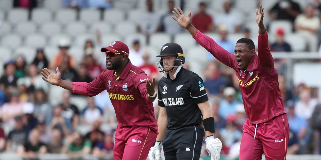 Sheldon Cottrell Martin Guptill West Indies New Zealand World Cup PA