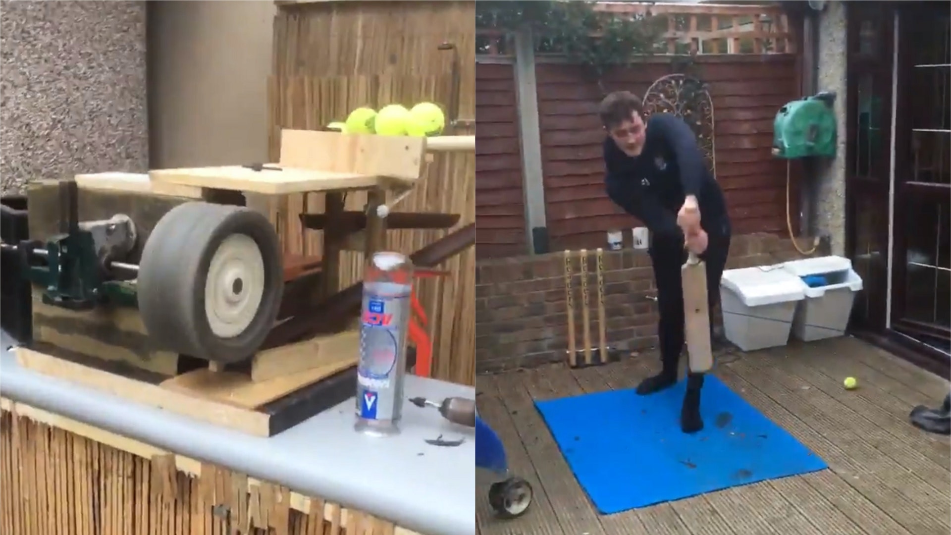 Dad builds lockdown bowling machine using golf trolley for cricket-mad son