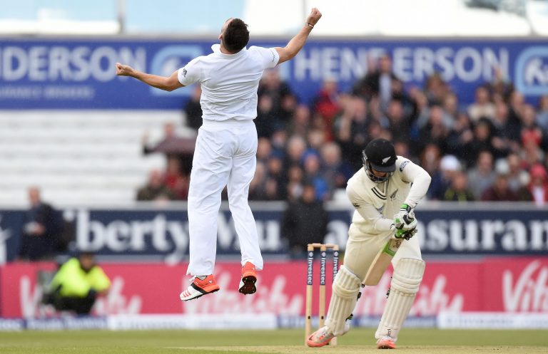 Anderson celebrates his dismissal of Guptill.