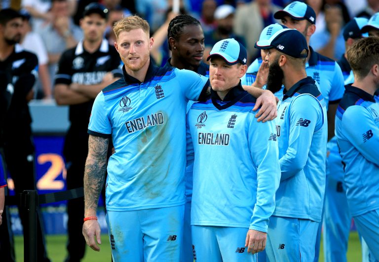 Ben Stokes (left) and Eoin Morgan celebrate