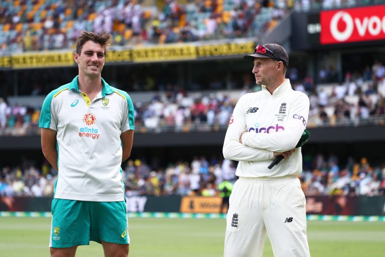Australian Captain Pat Cummins alongside England Captain Joe Root
