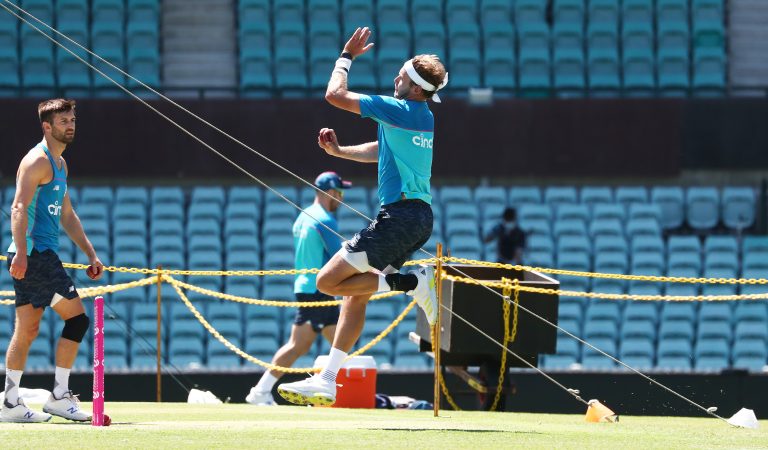 Stuart Broad bowls in the nets