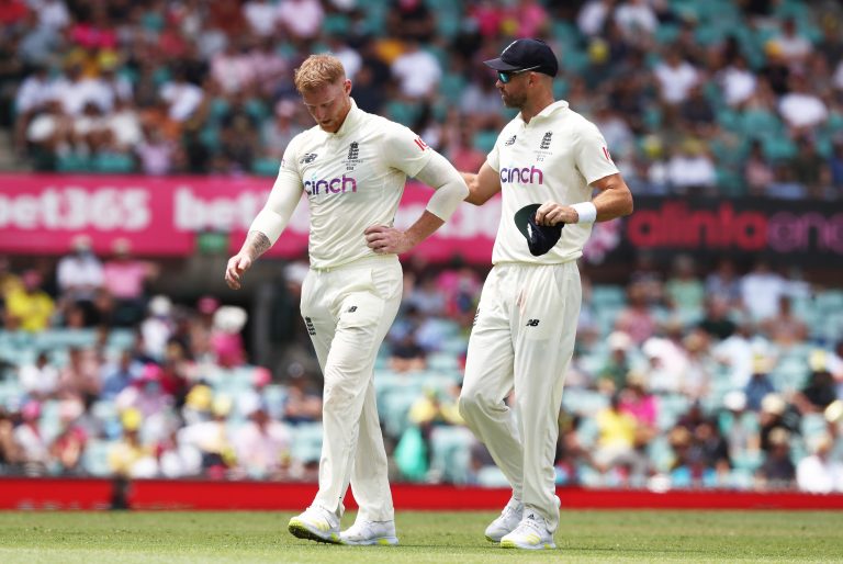 Ben Stokes, left, is consoled by James Anderson