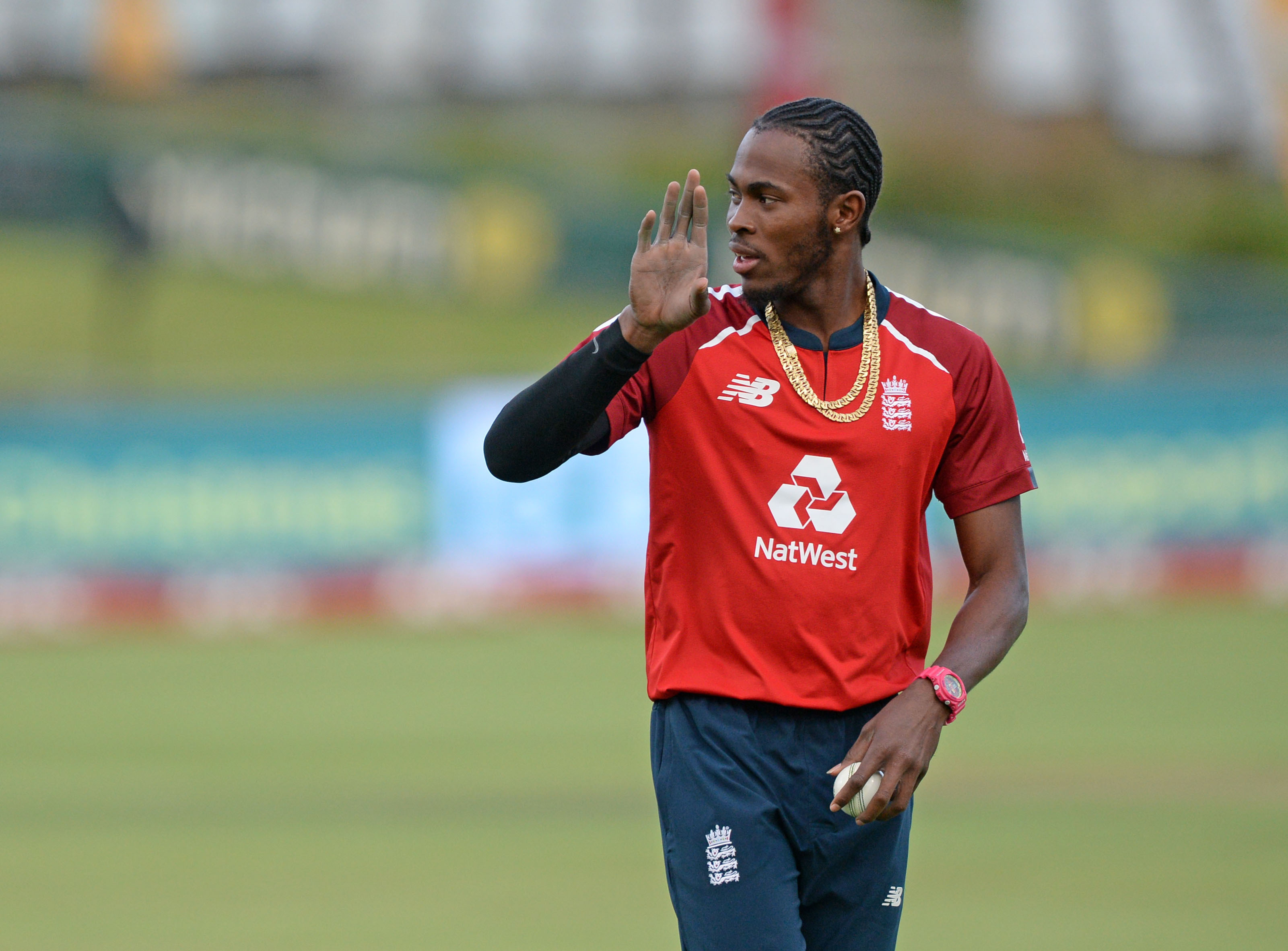 Jofra Archer plays cricket for England