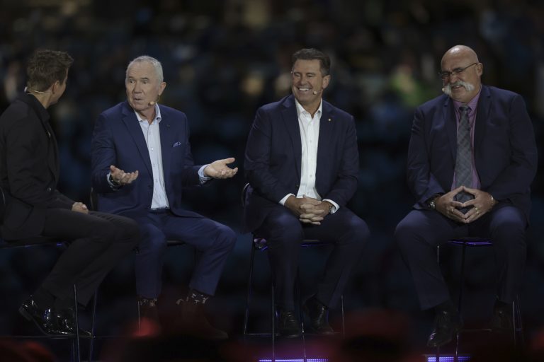 Allan Border, left, and Mark Taylor, centre, hailed Warne (Asanka Brendon Ratnayake/AP/PA)