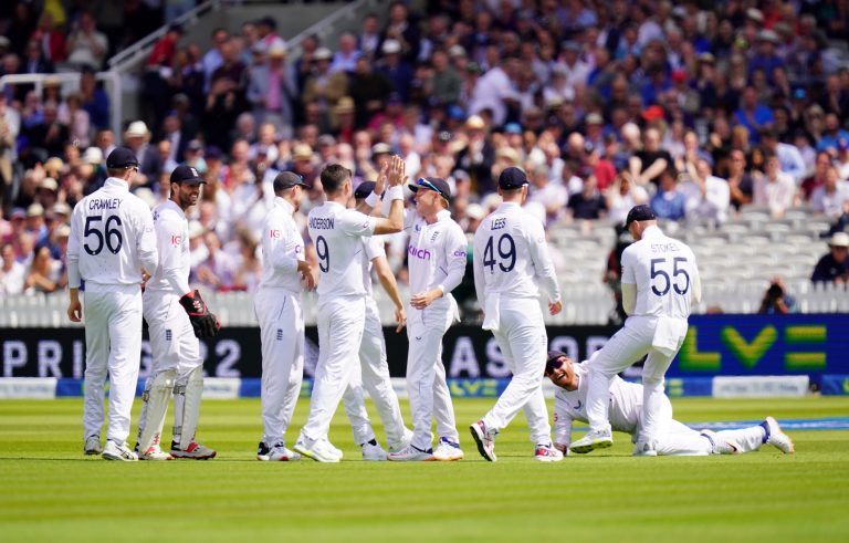 England celebrate the wicket of New Zealand's Tom Latham
