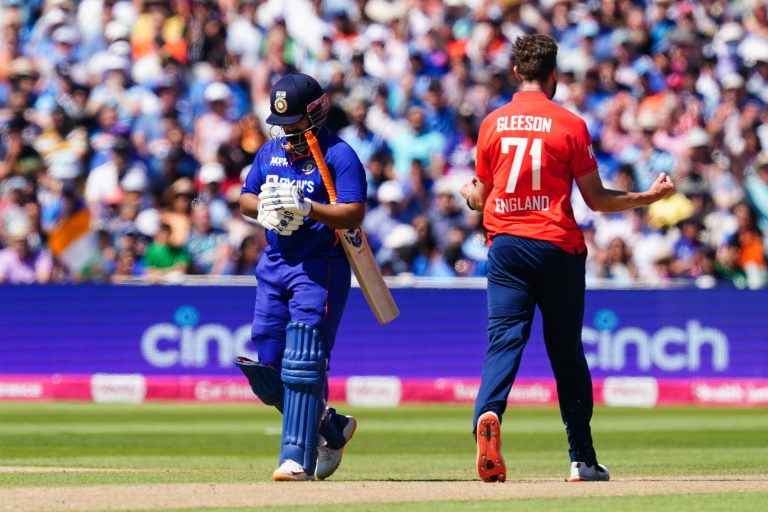 Richard Gleeson, right, celebrates the wicket of Rishabh Pant