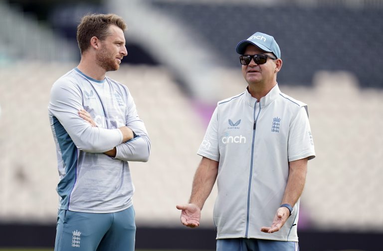 Matthew Mott, right, spoke warmly of Jos Buttler's captaincy (Andrew Matthews/PA)