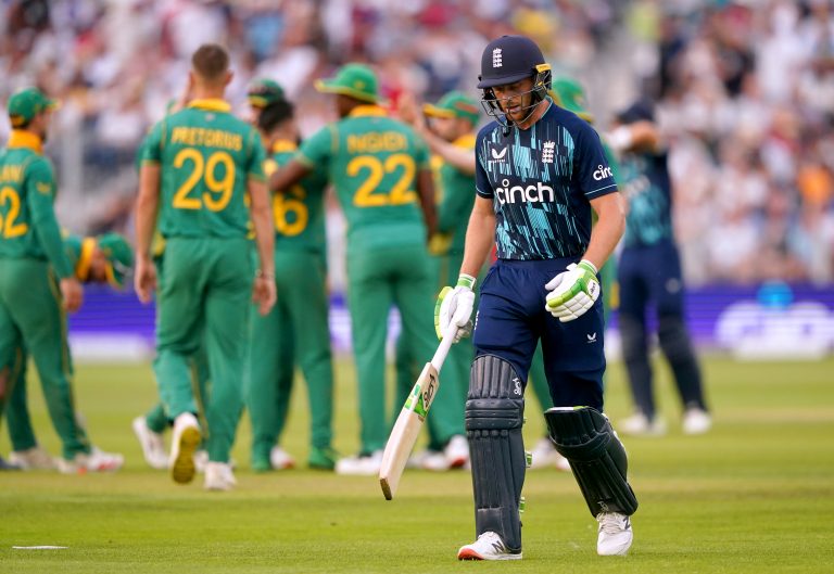 Jos Buttler leaves the pitch after being dismissed against South Africa
