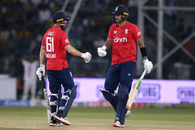 Alex Hales, right, and Phil Salt, left, are vying to open alongside Jos Buttler (K.M. Chaudary/AP)