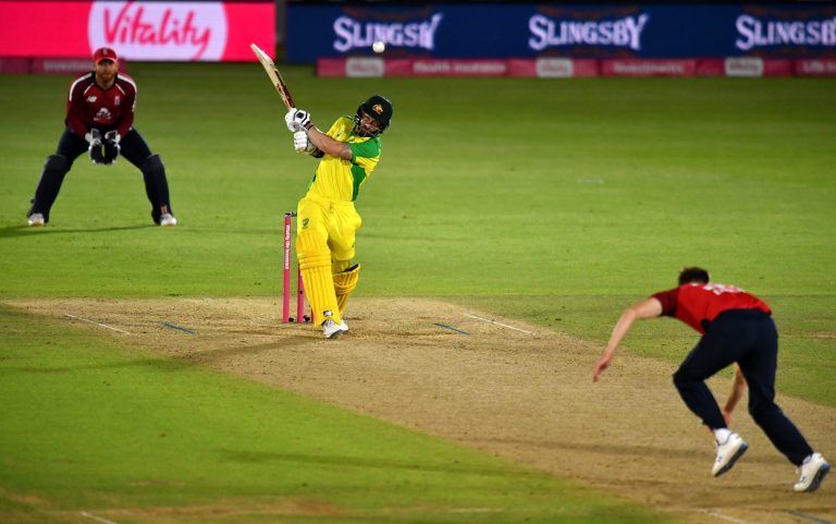 Mark Wood bowling to Matthew Wade.