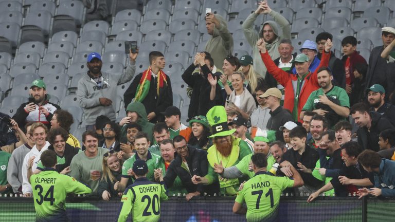 Ireland players and fans celebrate victory over England.