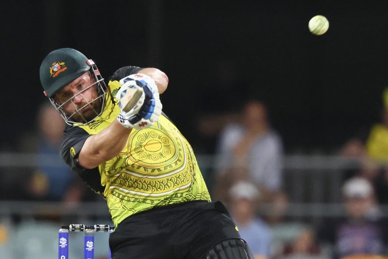 Aaron Finch's 63 off 44 balls helped Australia beat Ireland on Monday (Tertius Pickard/AP)