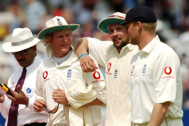 Matthew Hoggard, Steve Harmison and Andrew Flintoff, l-r