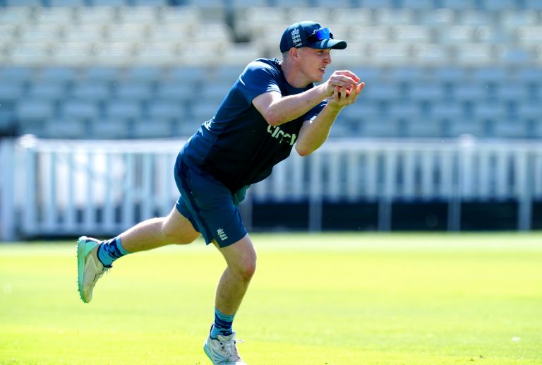 Brook leaps into action during England training at Edgbaston.