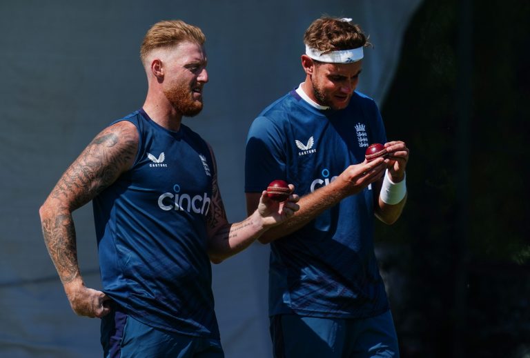 Ben Stokes, left, and Stuart Broad during an England net session