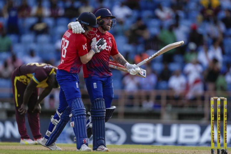 Phil Salt, left, and Harry Brook sealed England's win (Ricardo Mazalan/AP)