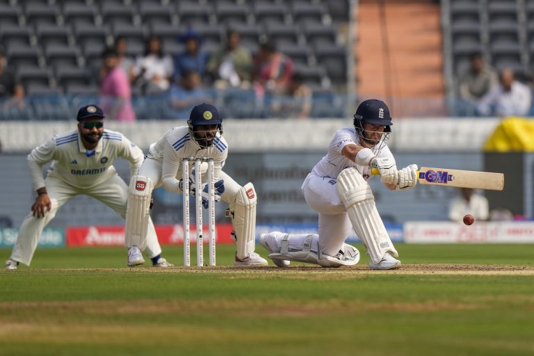 Ben Duckett on the sweep on day one in Hyderabad.