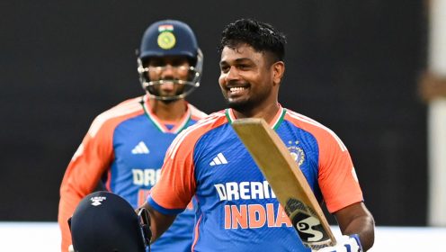 Sanju Samson celebrates against South Africa