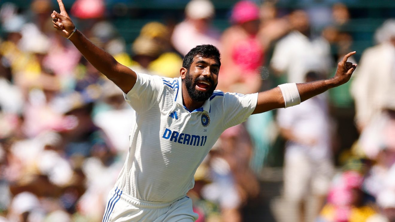 Jasprit Bumrah celebrates for India