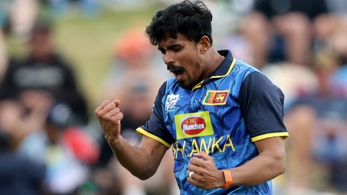 Maheesh Theekshana celebrates