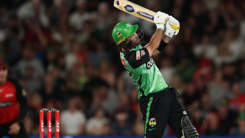 Glenn Maxwell bats and hits a six