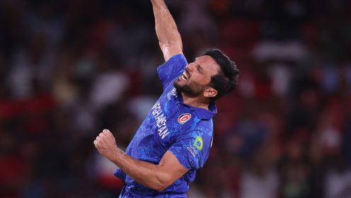 Gulbadin Naib celebrates