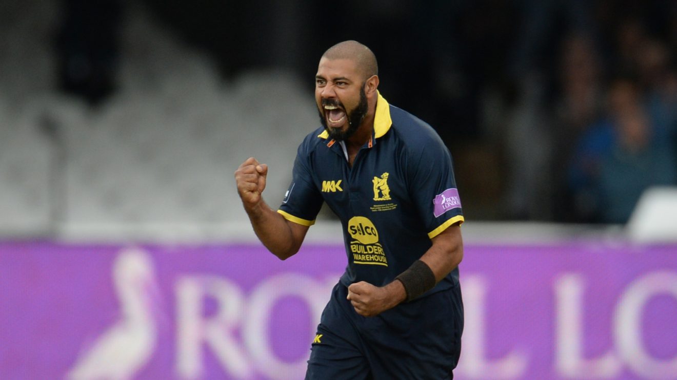 Jeetan Patel celebrates