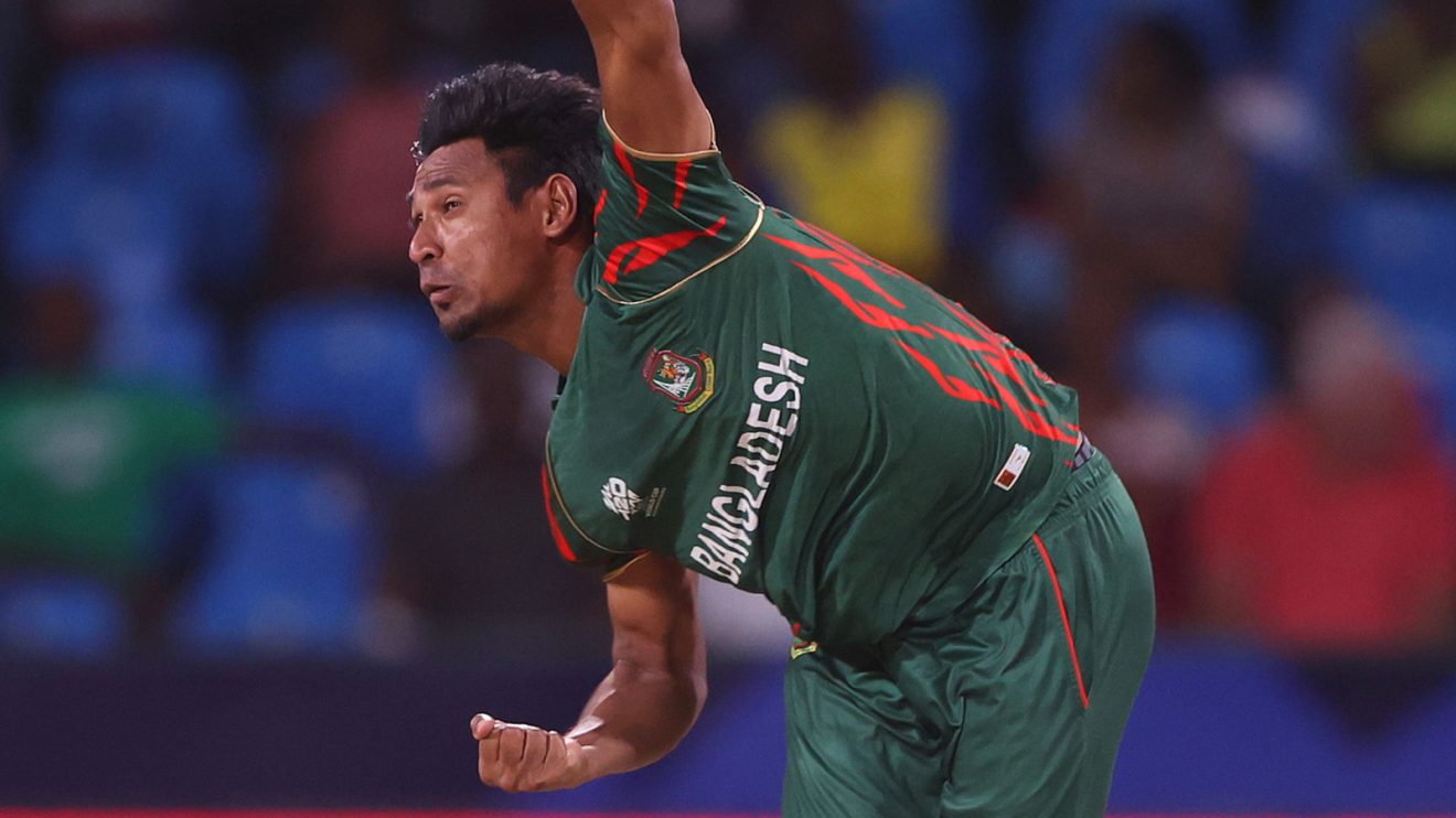 Mustafizur Rahman bowls
