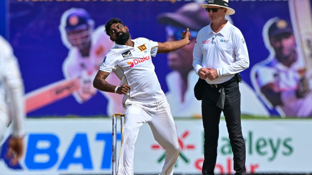 Prabath Jayasuriya bowls