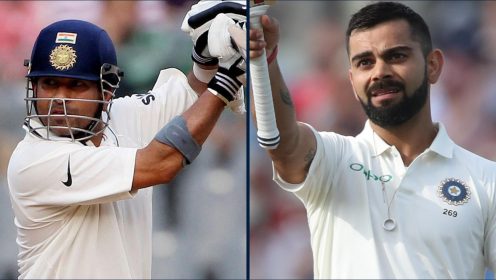 Sachin Tendulkar and Virat Kohli batting for India