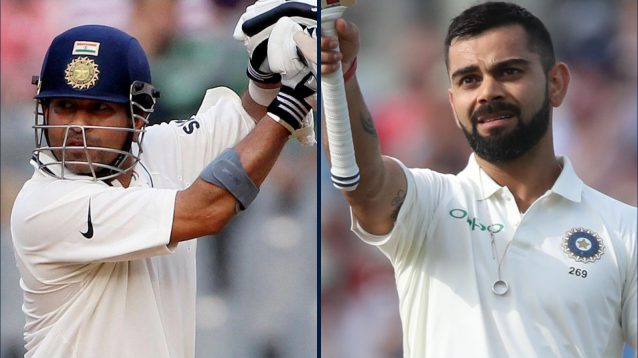 Sachin Tendulkar and Virat Kohli batting for India