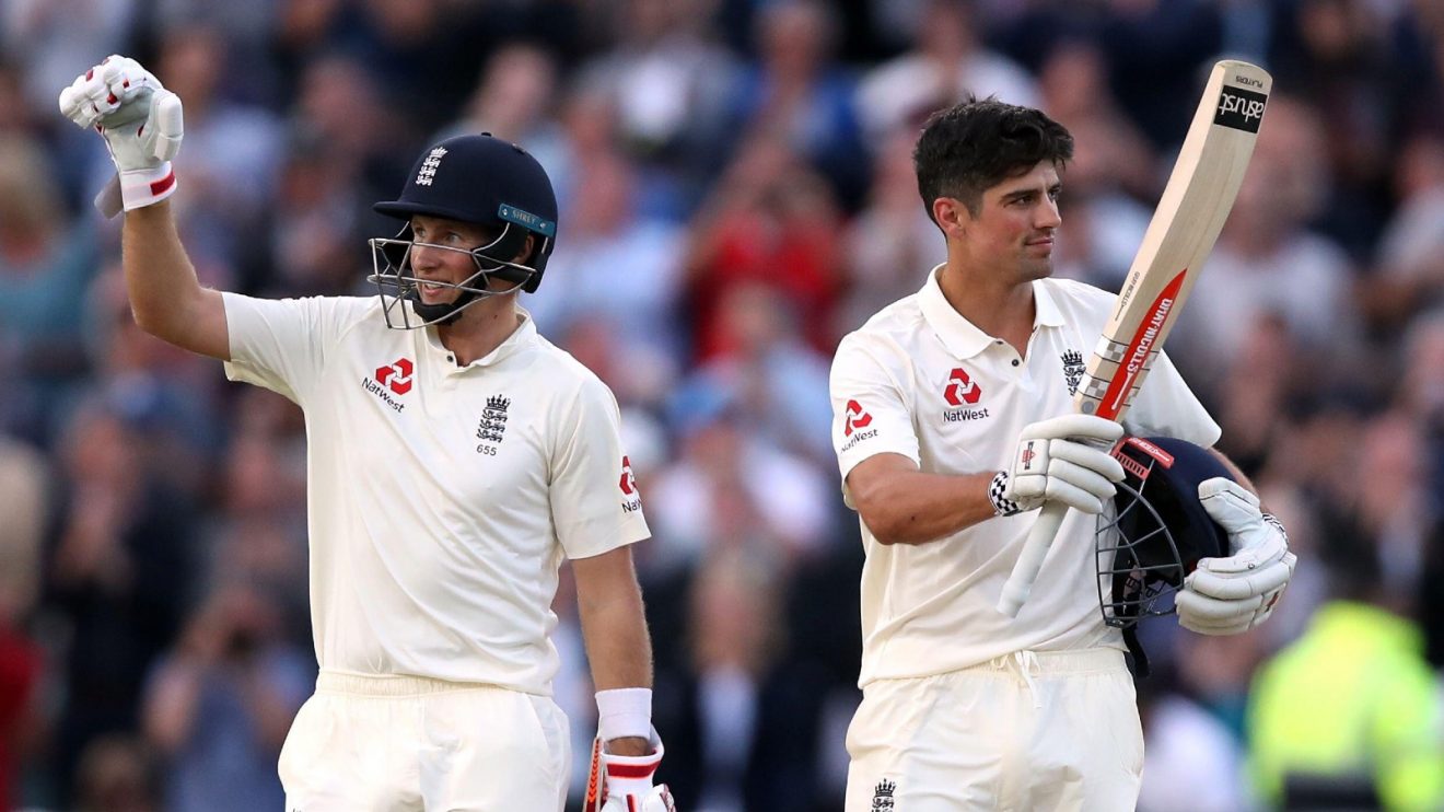 Joe Root and Alastair Cook in Test match action for England