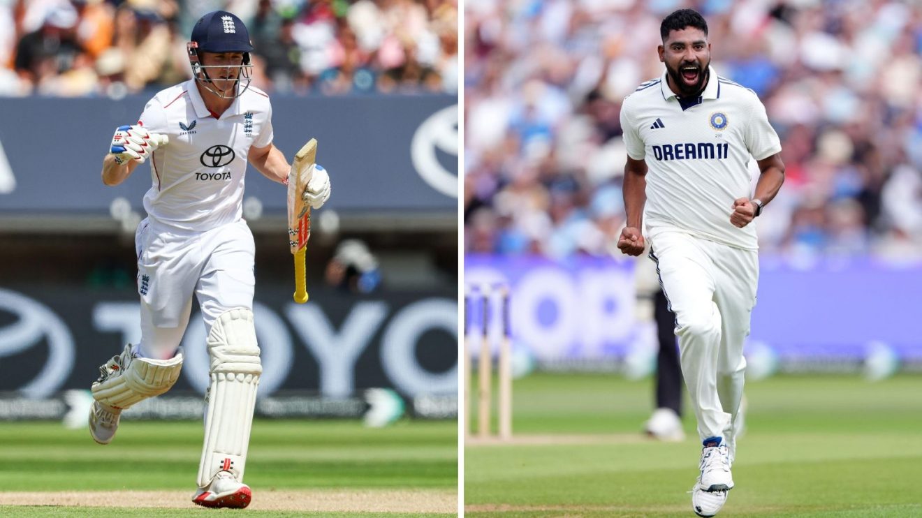 Harry Brook celebrates a successful run chase while Mohammed Siraj takes a wicket to make a run chase near miss.