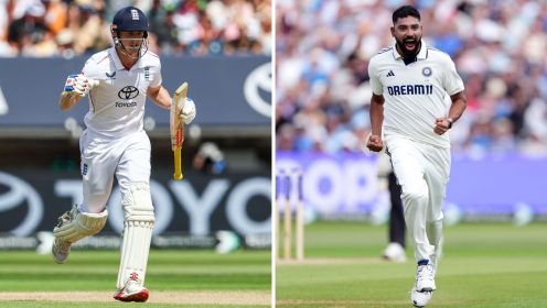 Harry Brook celebrates a successful run chase while Mohammed Siraj takes a wicket to make a run chase near miss.