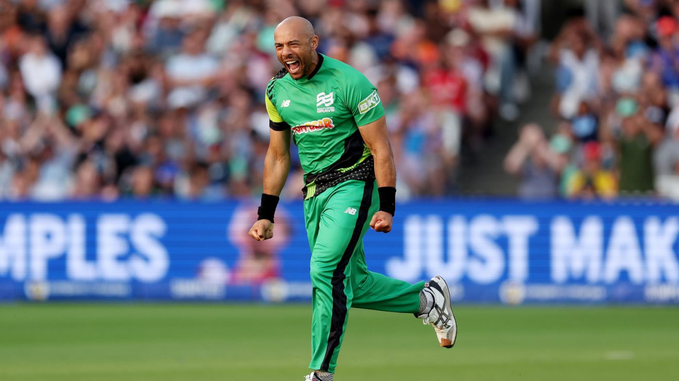 Tymal Mills celebrates