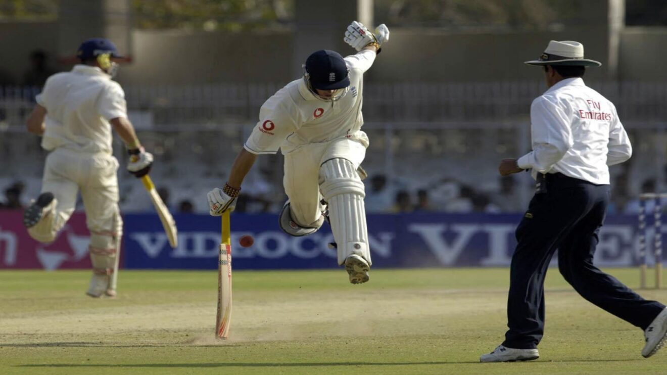 England Alastair Cook tries to make his ground in Nagpur