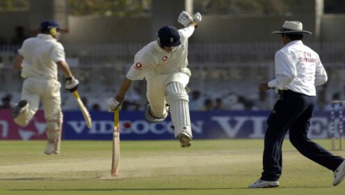 England Alastair Cook tries to make his ground in Nagpur