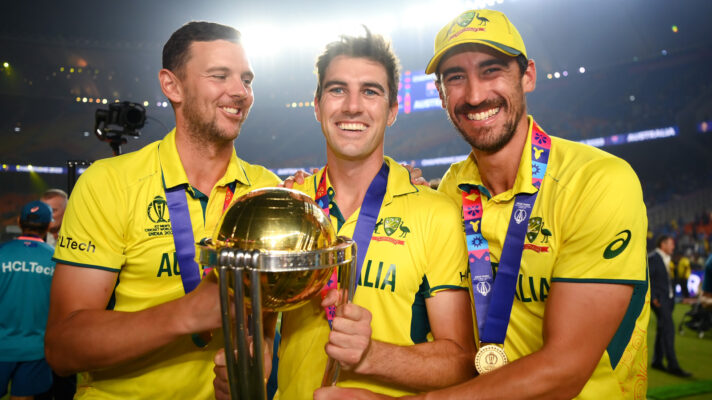 Australia fast bowlers celebrate