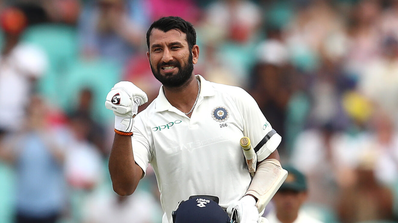 Cheteshwar Pujara celebrates