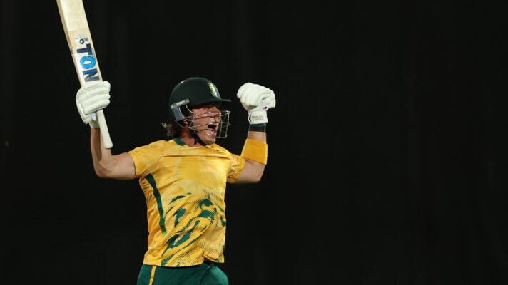 Dewald Brevis celebrates