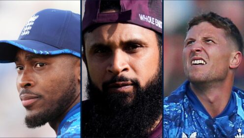 England bowlers Jofra Archer, Adil Rashid and Brydon Carse