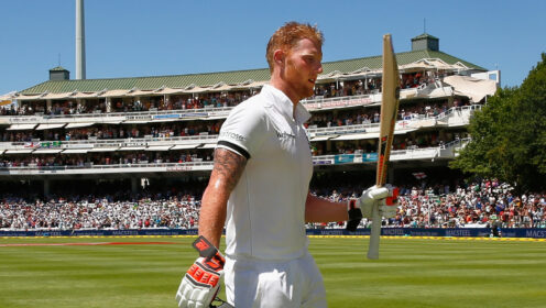 Ben Stokes raises his bat