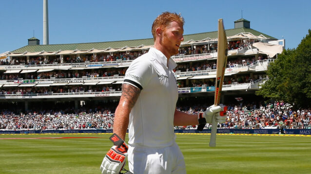 Ben Stokes raises his bat