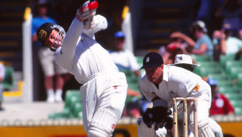 Michael Slater bats in the Ashes