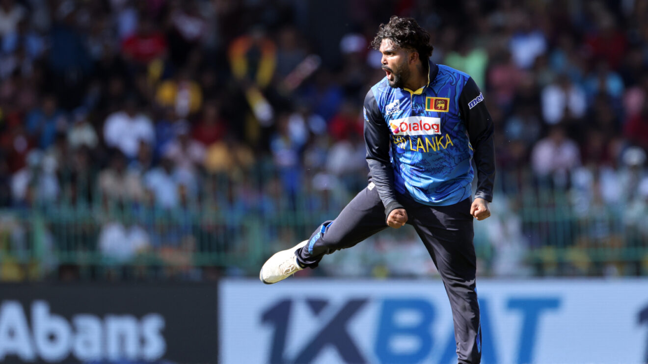 Wanindu Hasaranga celebrates