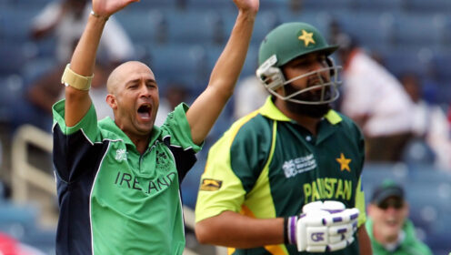 Ireland celebrate in cricket against Pakistan