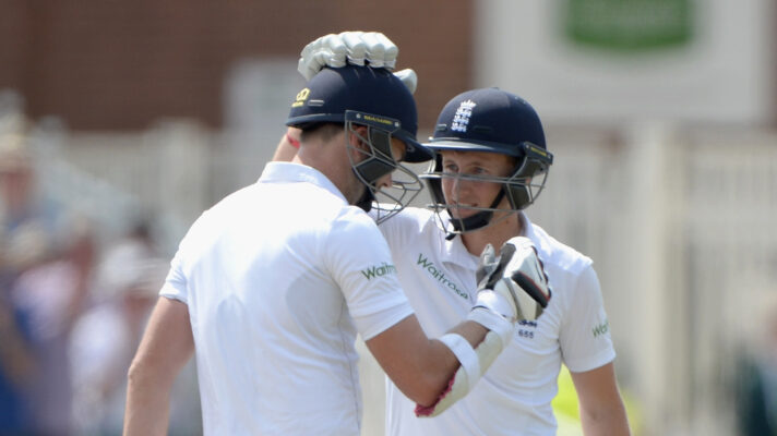 James Anderson and Joe Root celebrate