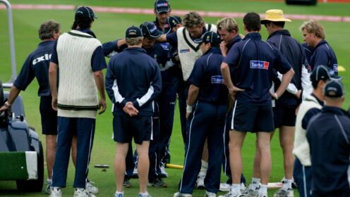 Australian pacer Glenn McGrath is carried off
